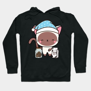 Funny white cat is having a midnight snack Hoodie